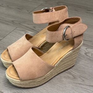 Nine West Blush Pink Suede Espadrille Wedges with Ankle Buckle